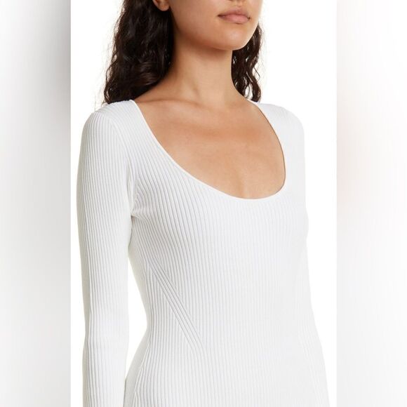 NWT GANNI Ribbed Mélange Knit Long Sleeve Midi Dress White size L - Picture 2 of 8